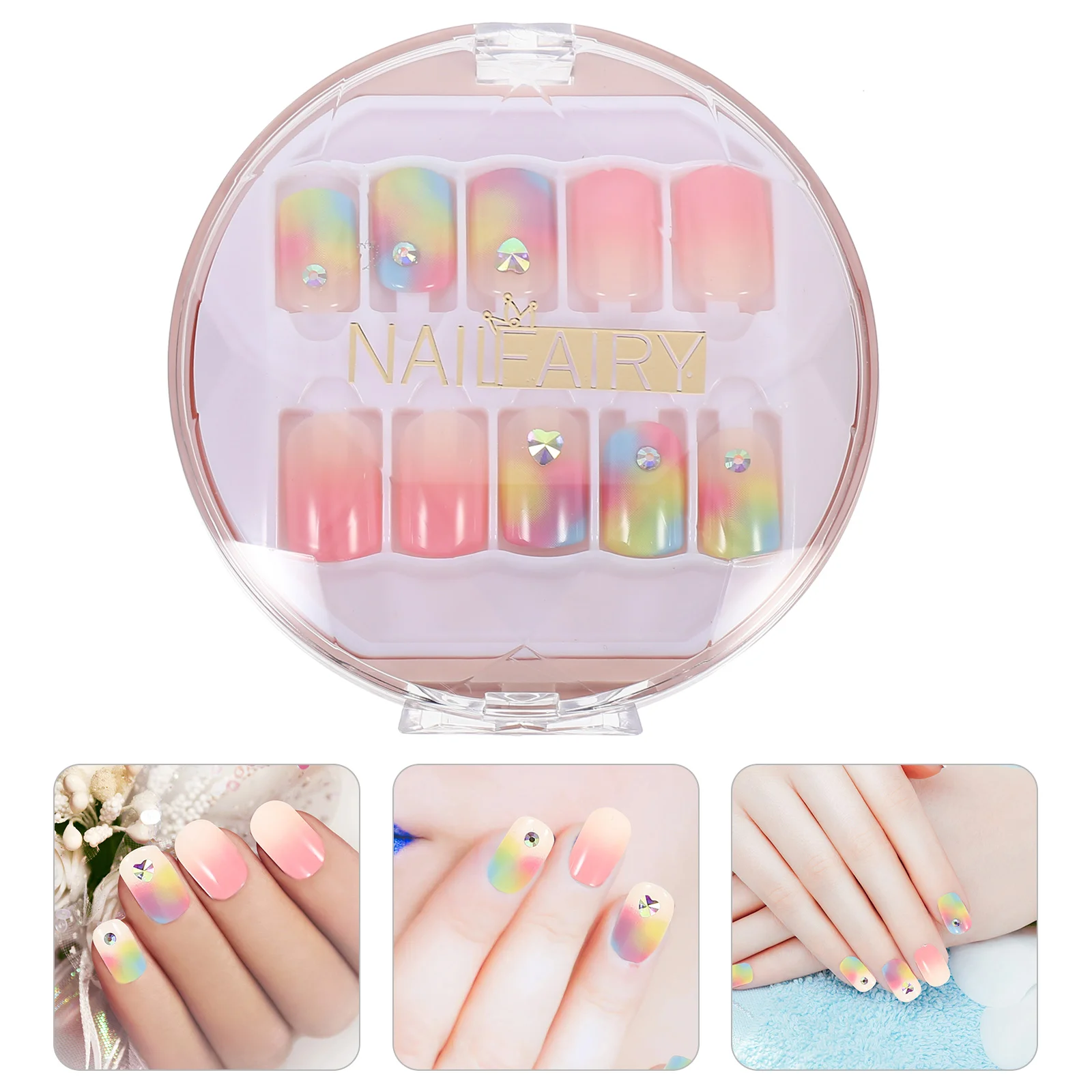 

30pcs Rhinestone False Nail Tips Full Cover Nail Tips Short Artificial Nails