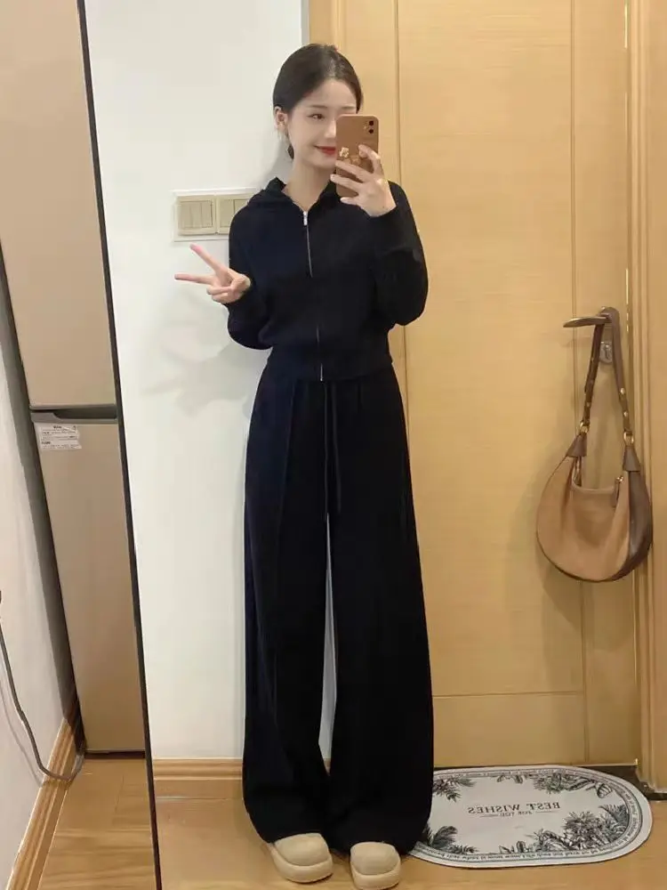 Осень 2024 женский спортивный костюм с капюшоном свободные широкие брюки