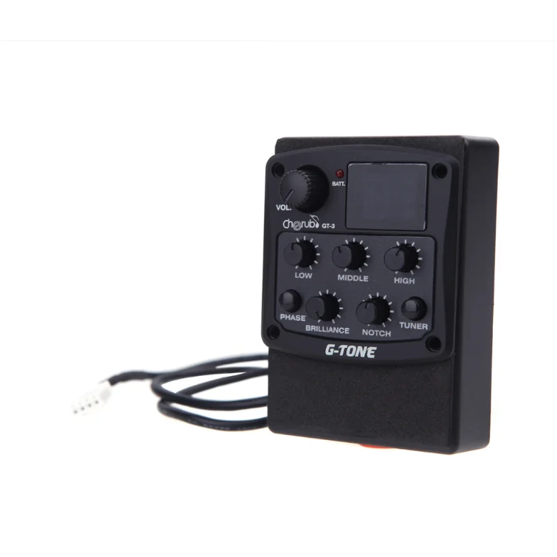 Cherub G-Tone GT-3 4-полосный предусилитель системы эквалайзера для акустической гитары с пьезо-микрофоном, хроматическим тюнером, фазовым эффектом и аксессуарами.