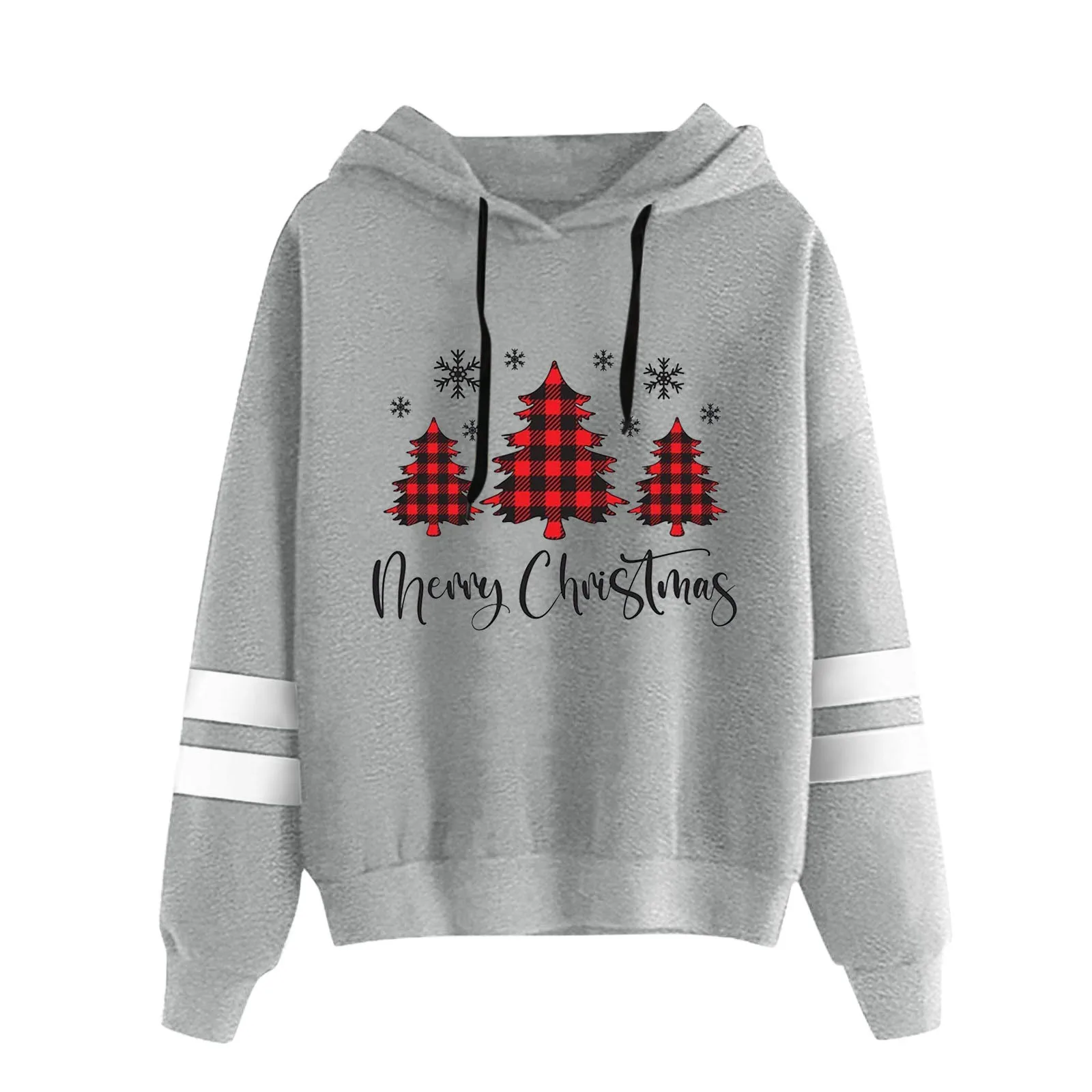 

Women Christmas Casual Loose Christmas Tree Print Hooded Long Sleeves Sweatshirt Top