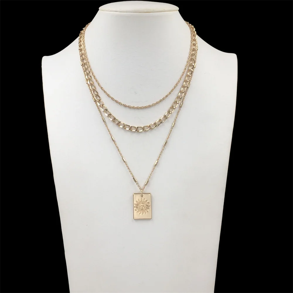 Модное мягкое ожерелье золотого цвета с квадратной гравировкой Таро и солнце