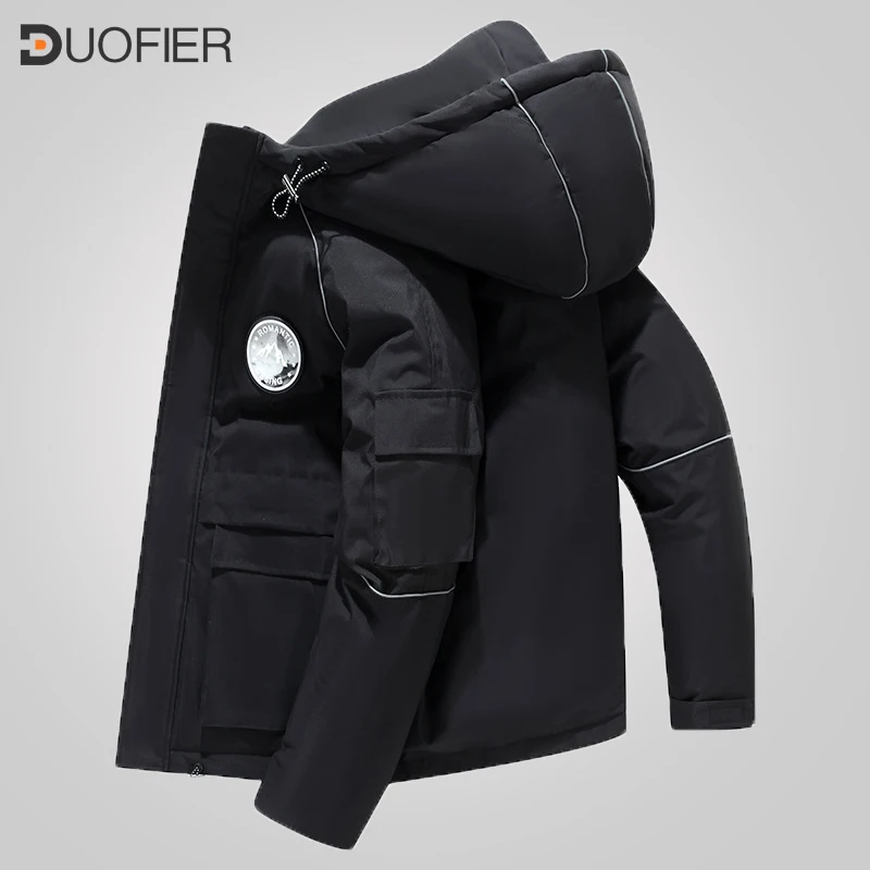 Men Winter Warm White Duck Down Jacket  Solid Color Hooded Down Coats Thick Duck Parka New Mens Down Jackets Winter Outdoor Coat