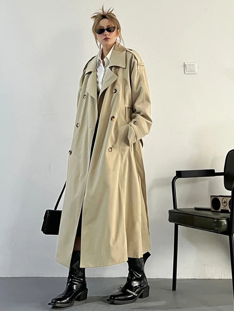 ZMEENNA абрикосовый Тренч большого размера с поясом женский новый свободный крой