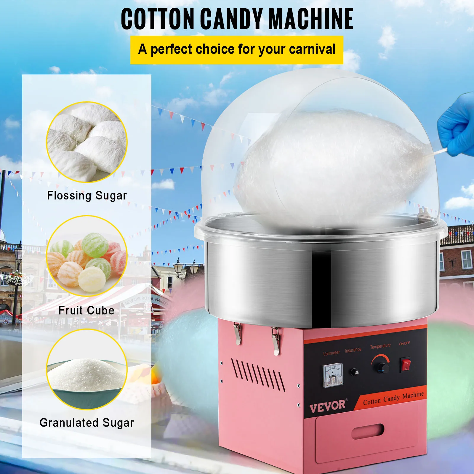 

VEVOR электрическая машина для производства хлопковых конфет, коммерческая машина для производства сахарной конфеты, регулятор температуры для фотографий, фестиваля, карнавала, дома, «сделай сам»