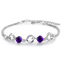 925 sterling silver bracelet for women heart purple zirconia bracelet