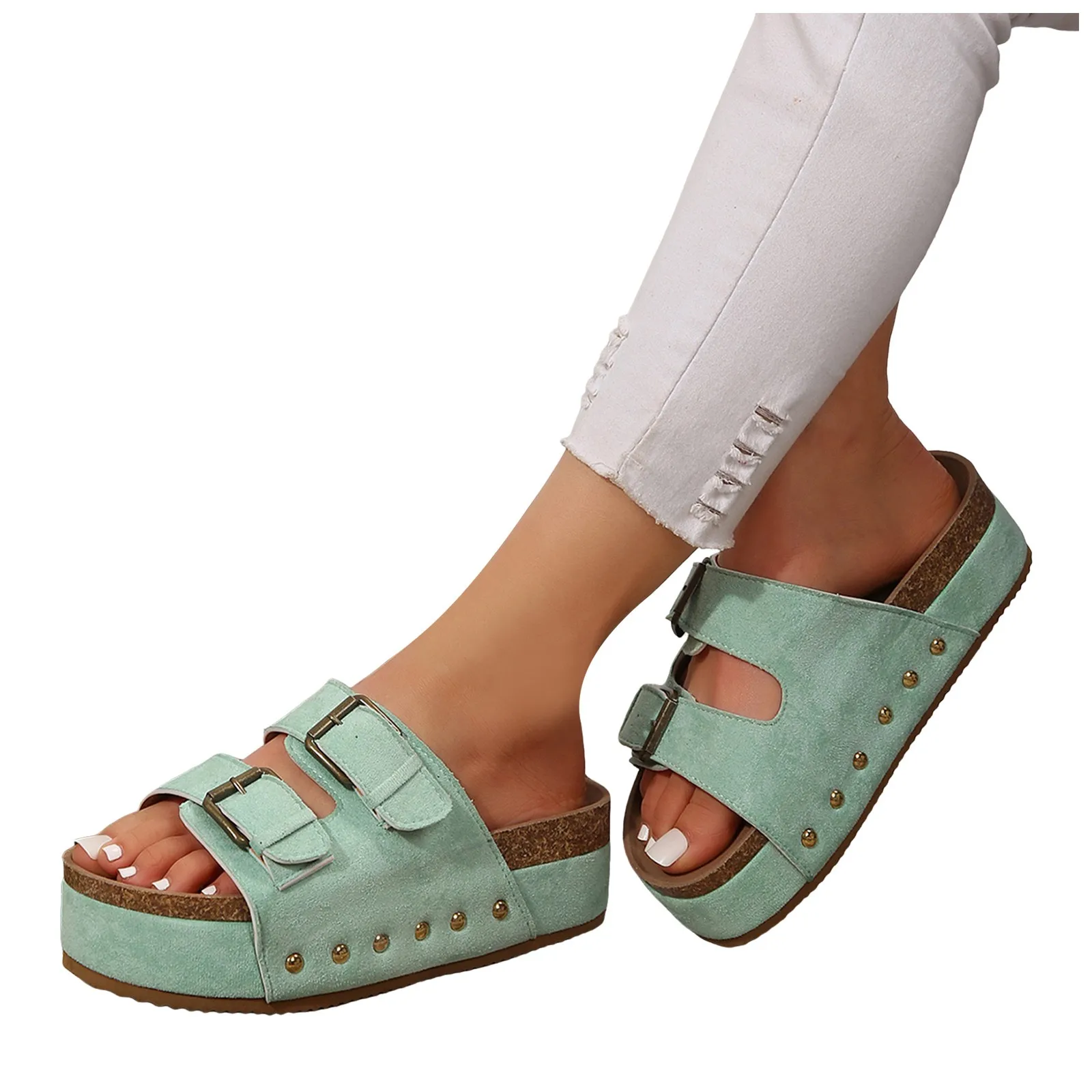 Шлепанцы для мужчин и женщин Сланцы на плоской подошве Нескользящие пробковые