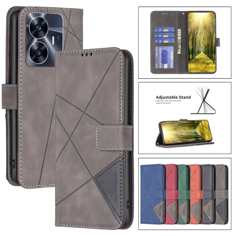 

Flip Leather Wallet Cover Case on For OPPO Realme C53 C55 C33 2023 C35 C31 C30 C 53 55 Coque Geometric Phone Bags Protect Cases