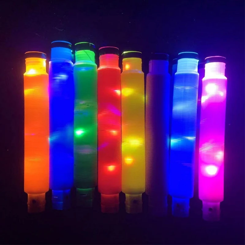 DIY Luminous Pop Tubes LED Fluorescent Color Stretched Plastic Tube Corrugated Telescopic Tube Vent Decompression Toy Long Squis images - 6