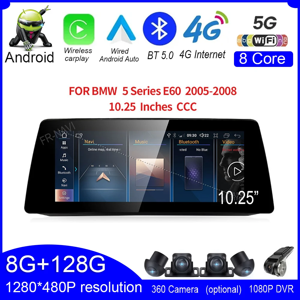 

10.25" IPS Screen Android 13 For BMW 5 Series E60 2005-2008 CCC System Car Video Radio Player Multimedia GPS Navigation BT