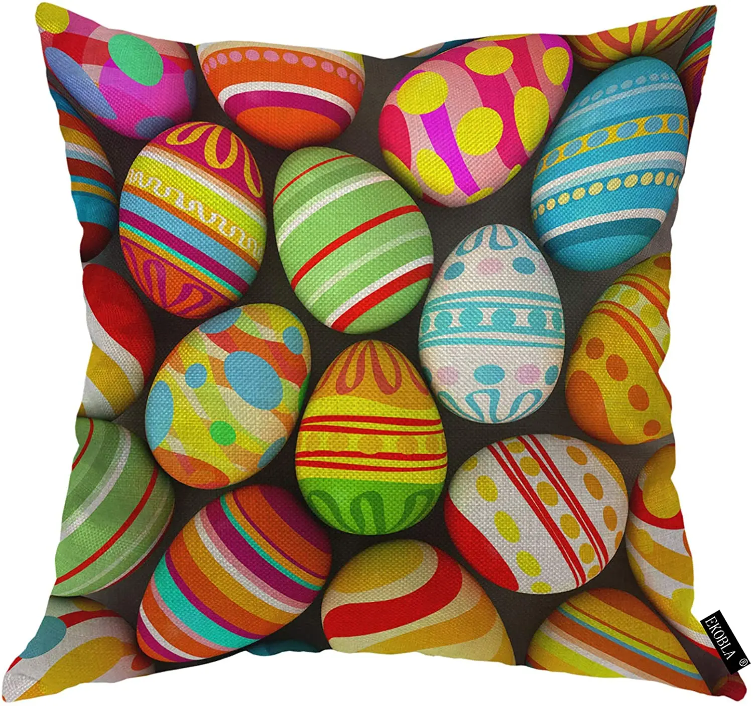 

Easter Eggs Throw Pillow Covers Painted Egg Stripes Dots Decorative Shiny Colorful Decorative Square Cushion Case for Men Women