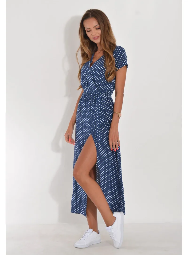 

Women Casual Print Wrap Dress 2023 Summer Short Sleeve V-Neck Waist Lace-Up Split Asymmetrical Midi Dress Bohemian Clothes