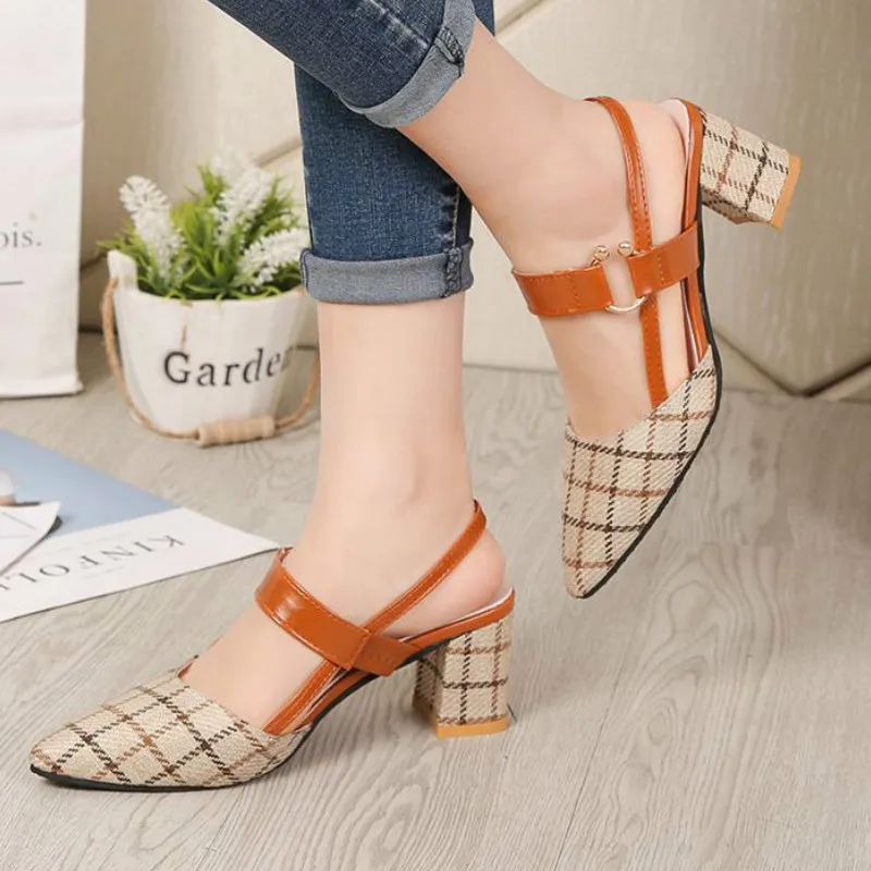 

Lady Shoes New Hollow Coarse Sandals High-heeled Shallow Mouth Pointed Pumps Work Women Female Sexy High Heels Zapatilla Lattice