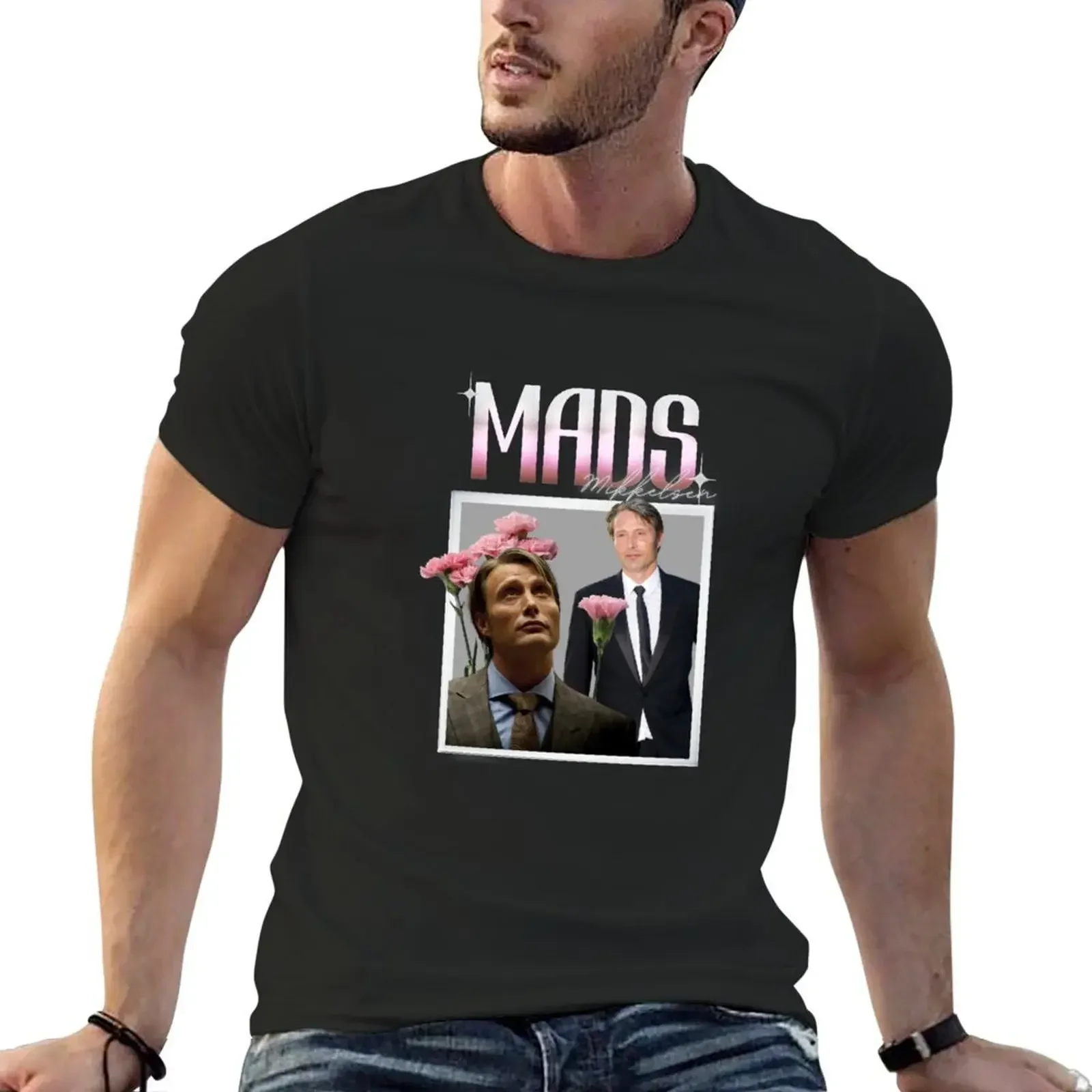 Mads Mikkelsen (Розовое издание) Футболка пот однотонная одежда для мужчин
