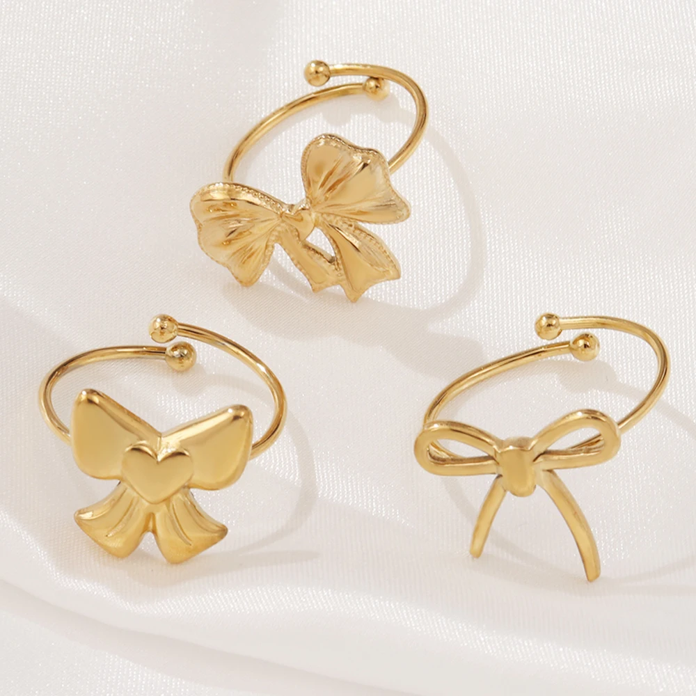 Кольцо-бант из нержавеющей стали 316L для женщин Модный кулон-бант регулируемые