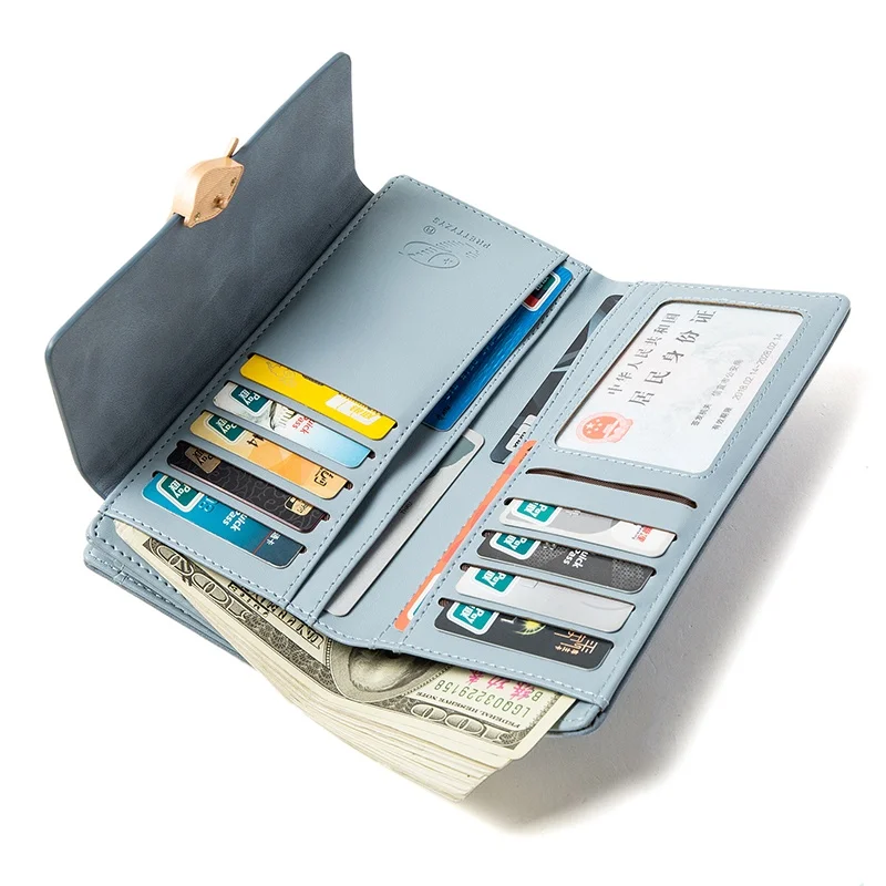 New Exquisite Wallet Large Capacity Multifunction ID Card Holder Women's Necessary Vintage Frosted Leaf Buckle Long Handheld Bag