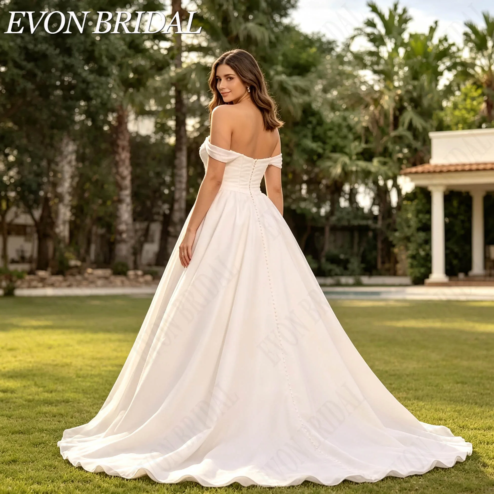 Фото EVON BRIDAL Платье невесты плюс размеры без плеч вырез сердце А-силуэт романтичное свадебное платье для женщин на заказ индивидуальный пошив мягкая ткань для свадебной церемонии выездной свадьбы торжества элегантное №4