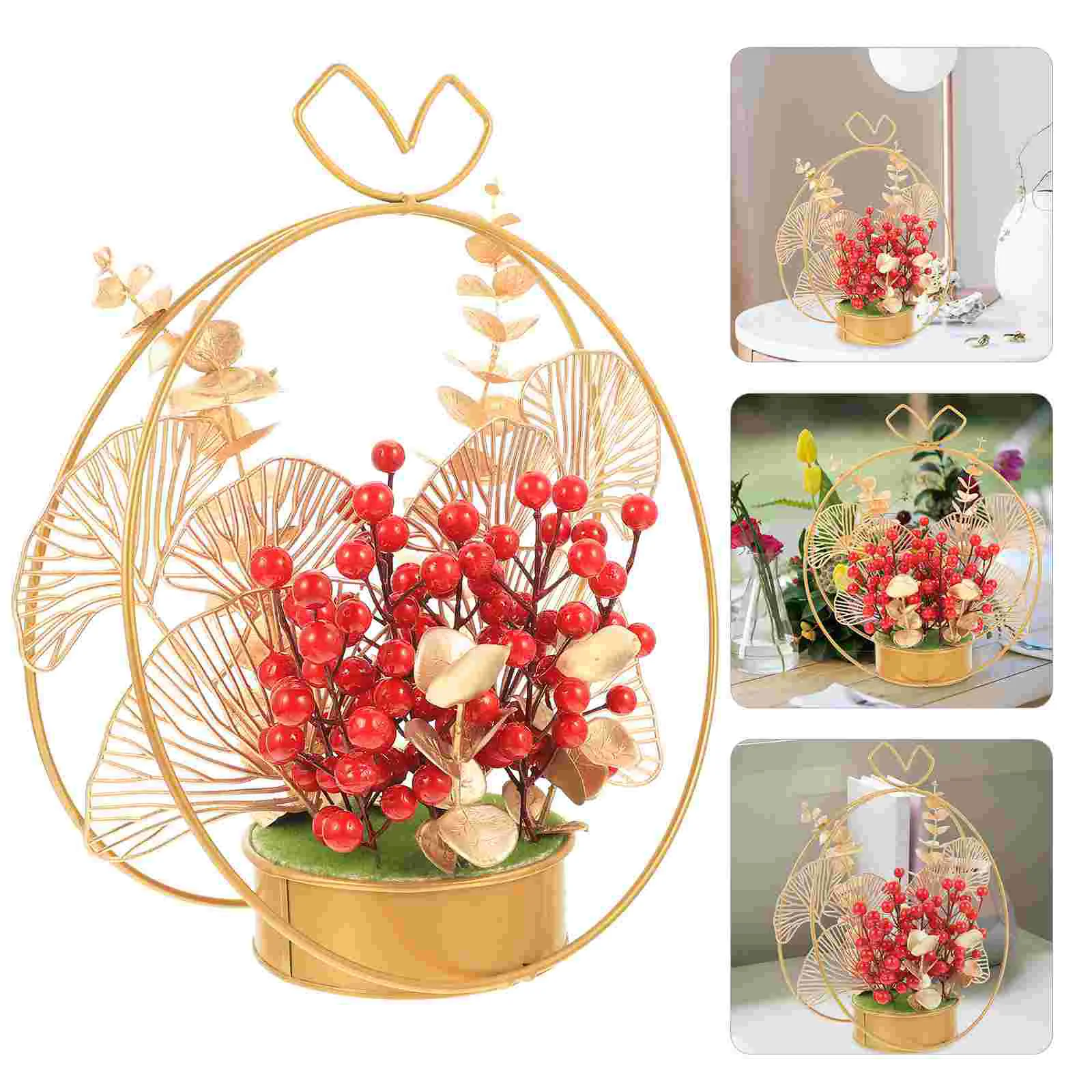 

Year Red Flower New Decoration Berries Tree Basket Chinese Wedding Bonsai Berry Artificial Centerpiece Ornament Decor Table