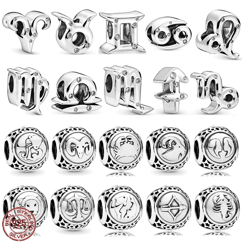 

New constellation series beads 925 sterling silver Aries Gemini Aquarius beads fit original Pandora bracelet DIY women's jewelry