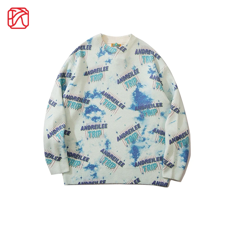 

Full Print Men's Letter Graffiti O Neck Sweaters Men Autumn Winter New Loose Knit Sweater Couple Casual Student Men Fashion Tops