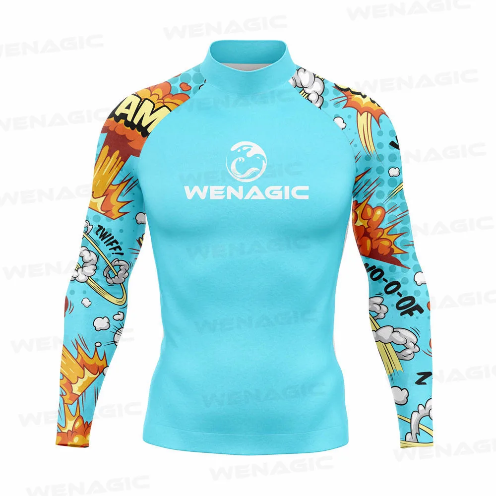 Funny Men Rash Guard Fashion High-Elastic T Shirt Long Sleeve Surfing Swimsuit Top Water Sports Fitness Quick-Drying UPF 50+
