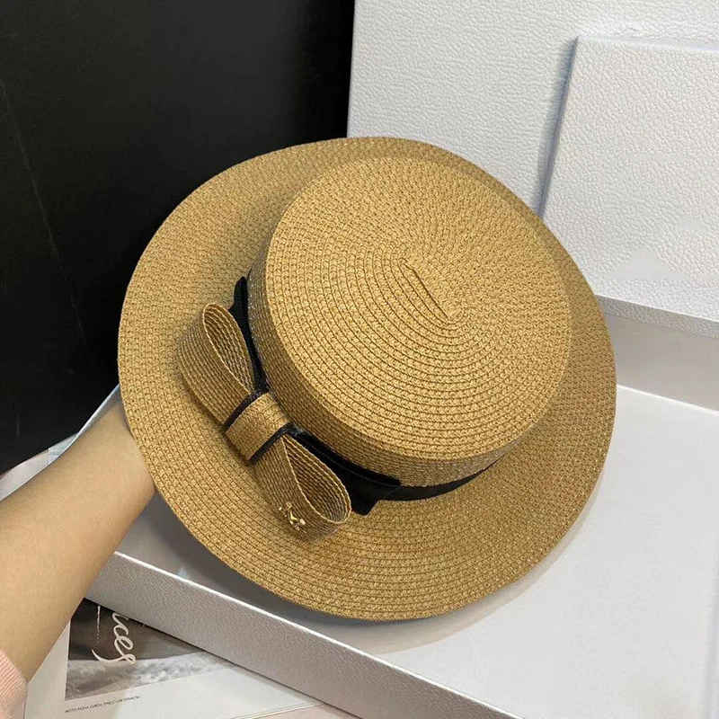 HUISHI Summer Sun Visors Women Hat Bowknot M Straw Cap Lady Travel Flat Sun Hat Fashion Fisherman Basin Caps Beach Hats