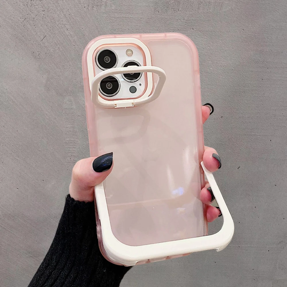 

Fashion Candy Color Invisible Bracket Stand Holder Phone Case For iPhone 14 11 12 13 Pro Max Clear Shockproof Phone Back Cover