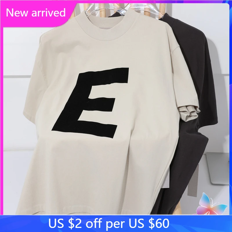 

Summer ESSENTIALS Tshirts High Street E Word Loose Couple Outfit Fashion Roud Neck Short-sleeved Tees