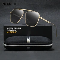 nieepa double beam polarizing sunglasses for men luxury brand design metal frame irregular mirror sunglass with packaging uv400