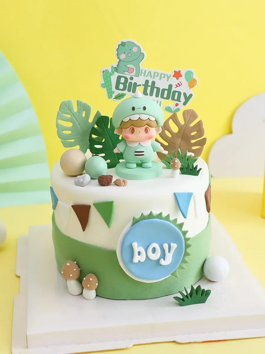 

Cool Cartoon Boy Ride on Dinosaur Balloon Party Boy's Birthday Cake Decoration Dessert Decoration Sun Cloud