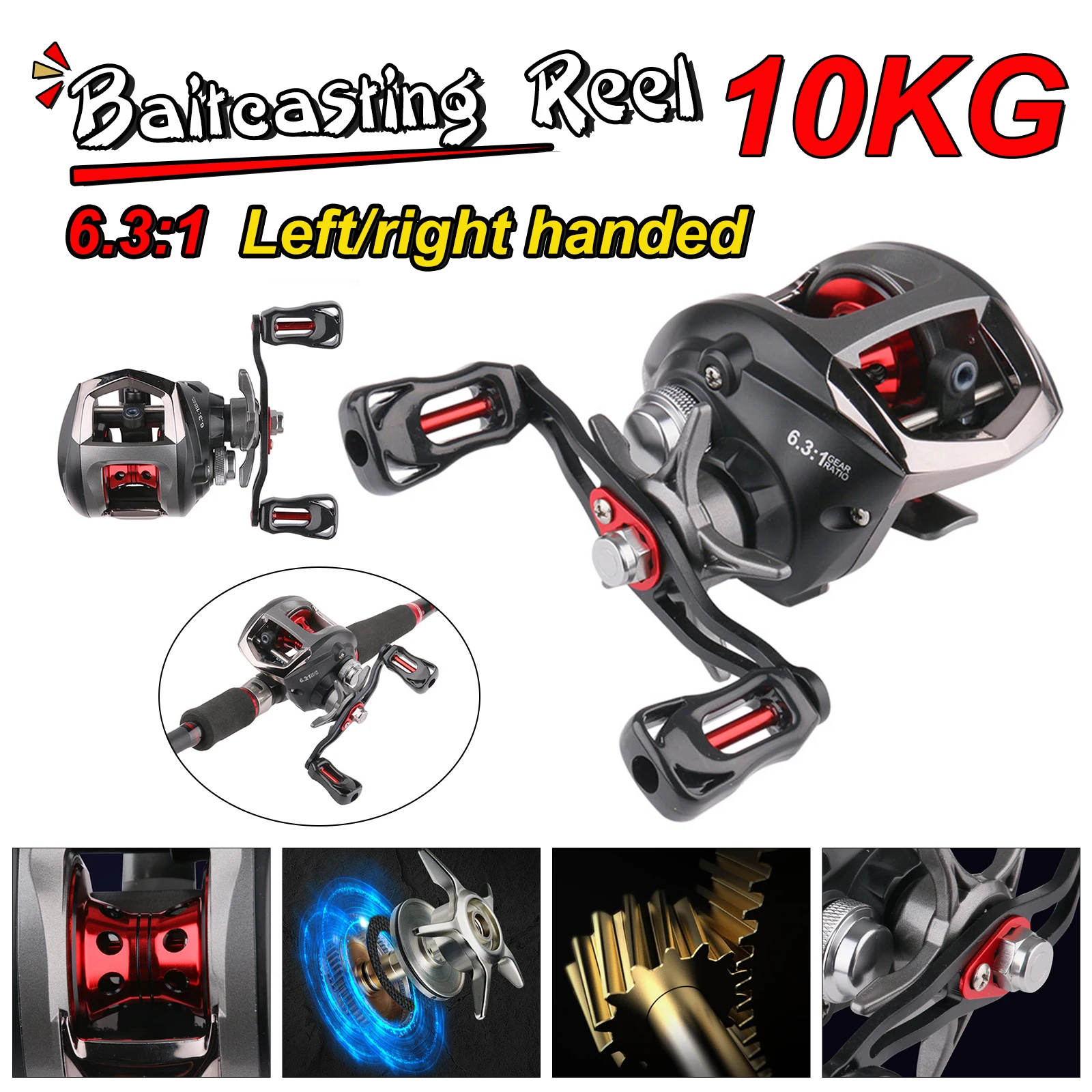 

DEUKIO Baitcasting Reel Lightweight Fishing Reel 10KG Drag 6.3:1 Ratio Adjustable Magnetic Brake System Saltwater Fishing Reel