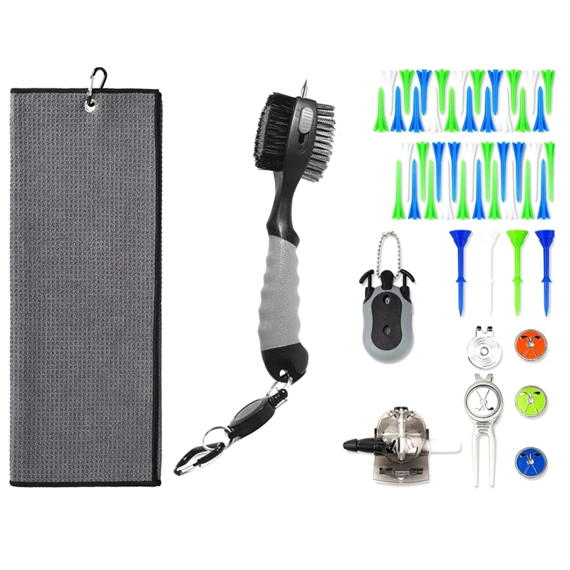 

Golf Club Cleaner Tool,Golf Club Brush&Sports Towel,Include Ball Fork,Ball Pad,Scorer,Golf Tee,Cap Clip,Ball Mark