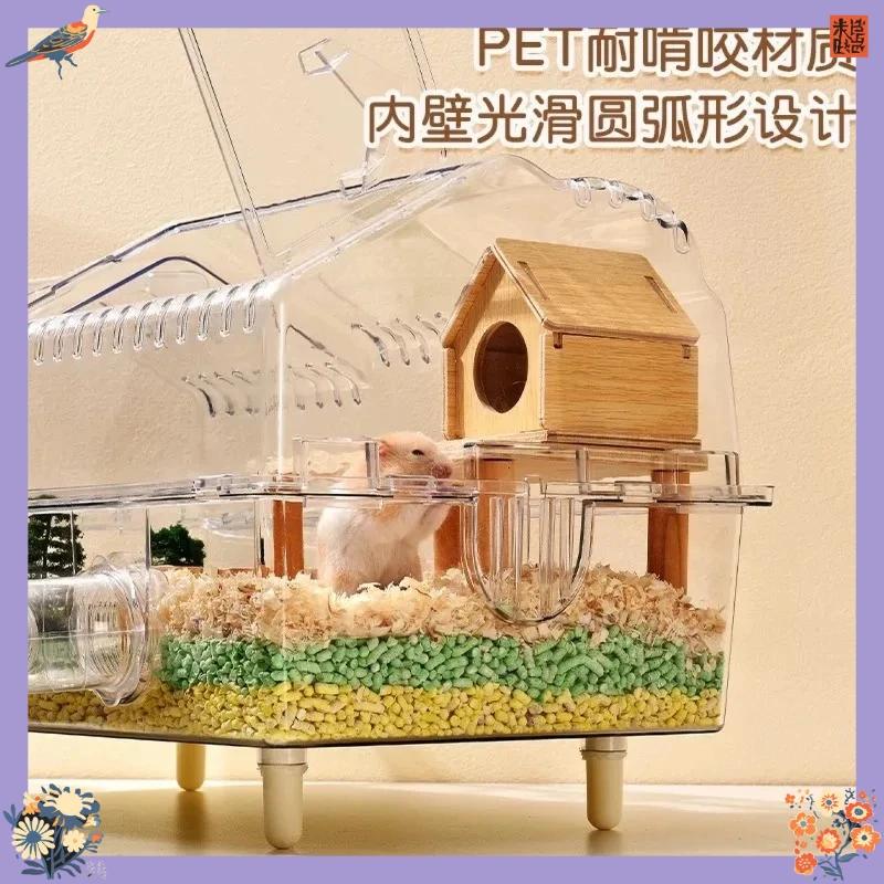 Фото Роскошная просторная клетка-вилла для хомяков с золотистыми хомяками, с прозрачной комнатой для наблюдения, защитой от грызения и побега, ландшафтный дизайн №4