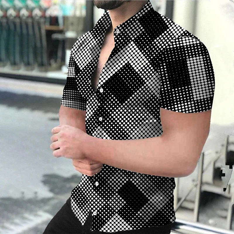 

Men Summer Polyester Short Sleeve Shirt Print Casual Hawaiian Beach Male Top Turn-down Collar T-shirts Men's Clothes Blouse
