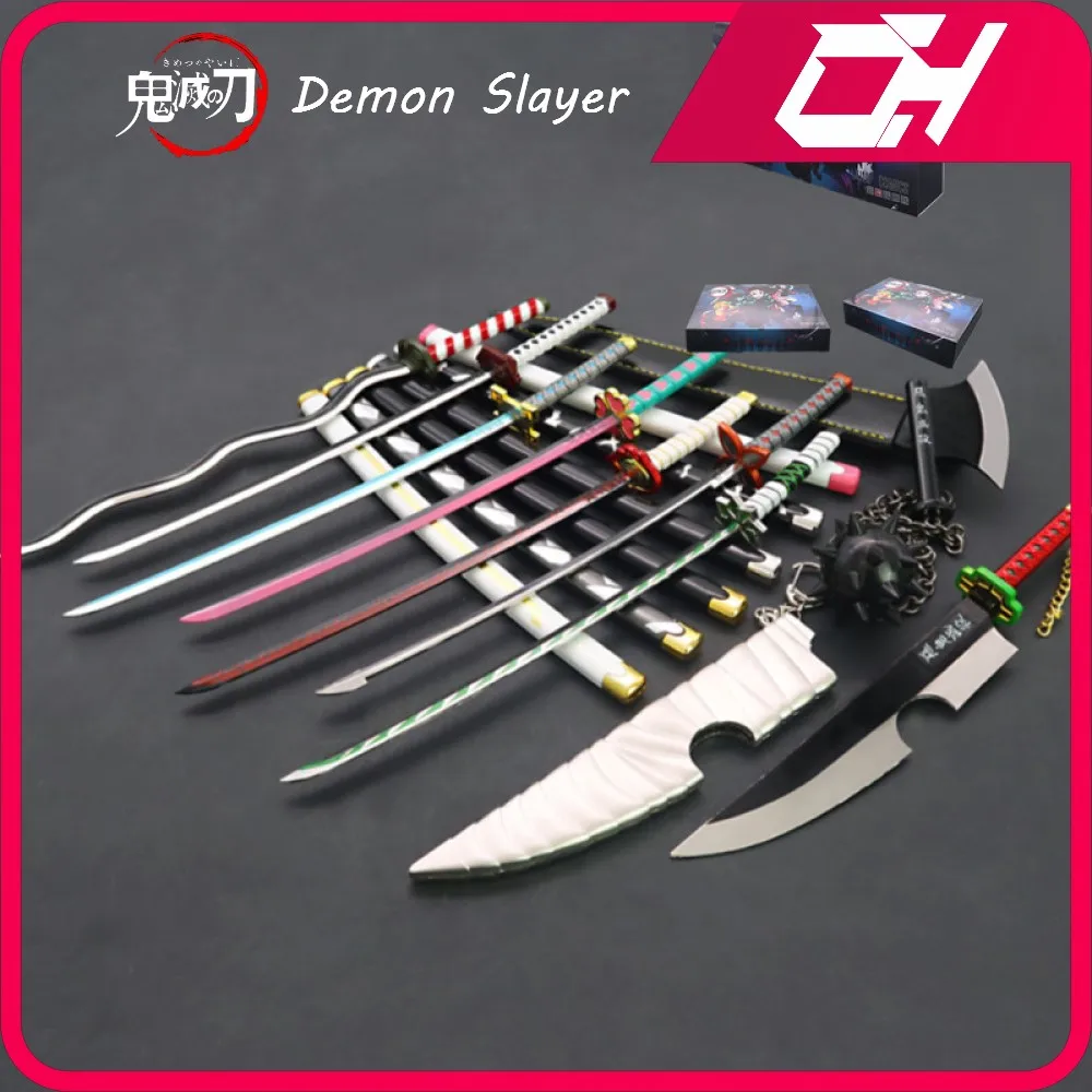 

9pcs Demon Slayer Sword Agatsuma Zenitsu Nichirin Blade Katana Sword Samurai Royal Japanese Katana Anime Weapons Keychain Toys
