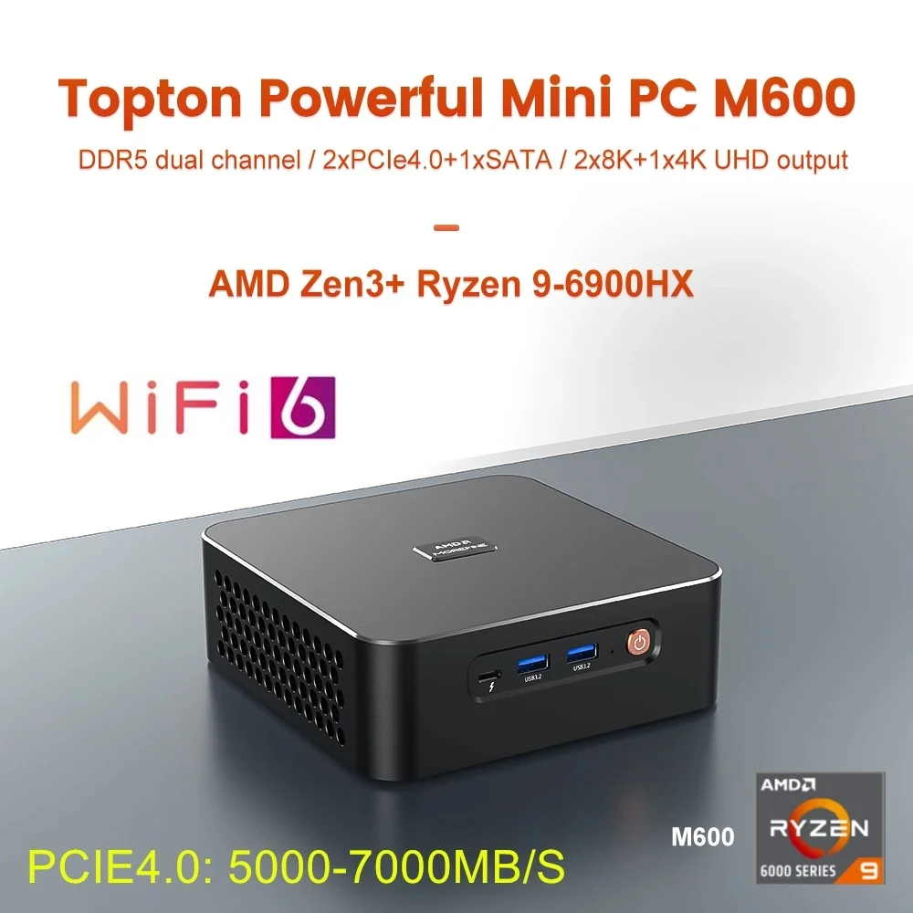 

Topton M600 Gaming Mini PC AMD Rzyen 9 6900HX 7 PRO 6850H 2xDDR5 2xPCIe4.0 Dual 2.5G LAN Desktop Computer Windows 11 WiFi6 BT5.2