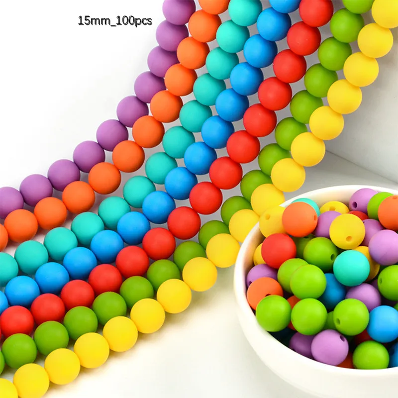 100pcs 15mm Silicone Beads Baby Teething Beads Baby Teether Food Grade Chewable DIY Pacifier Chain Accessories Newborn Toys