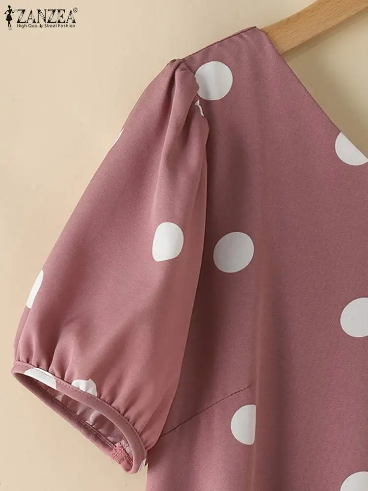 ZANZEA 2024 летний корейский халат миди женское пышное платье с короткими рукавами