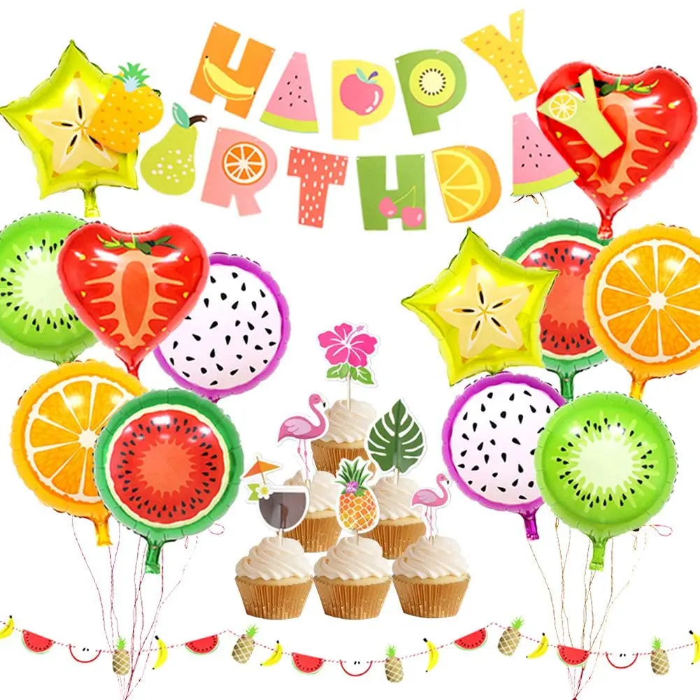 

Tutti Frutti Party Decorations Fruit Happy Birthday Banner Fruit Balloons Cupcake Toppers for Fruits Birthday Party Decorations