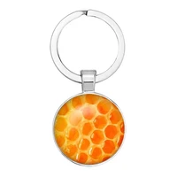 le 2021 cute insect bee keychain fashion geometric 3d printed glass dome keyring chain bumblebee trinket