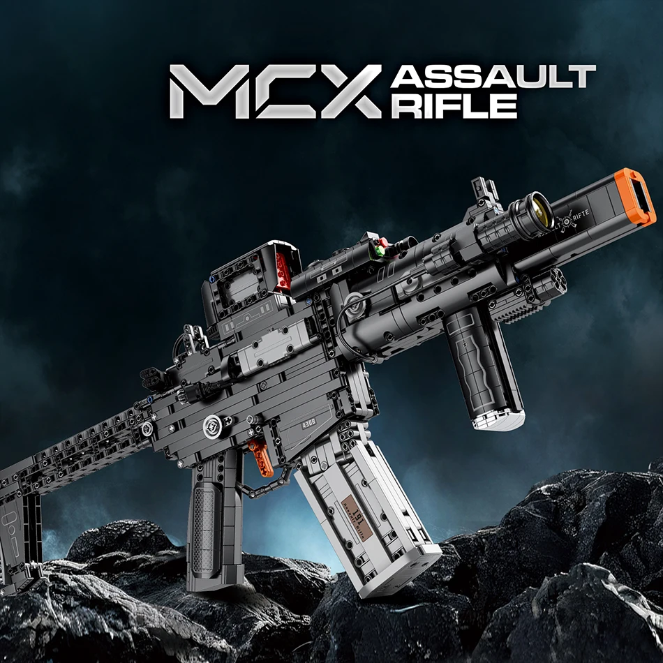 Фото MOC Военный SIG MCX Штурмовая винтовка Модель Строительные блоки WW2 Армейское стреляющее оружие Пули Кирпичи Игрушки для взрослых Дети Подарки №1