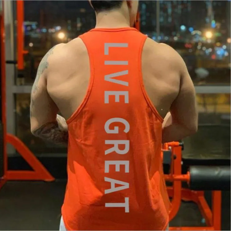 Жилет мужской спортивный Y-образный хлопок рубашка без рукавов для бодибилдинга