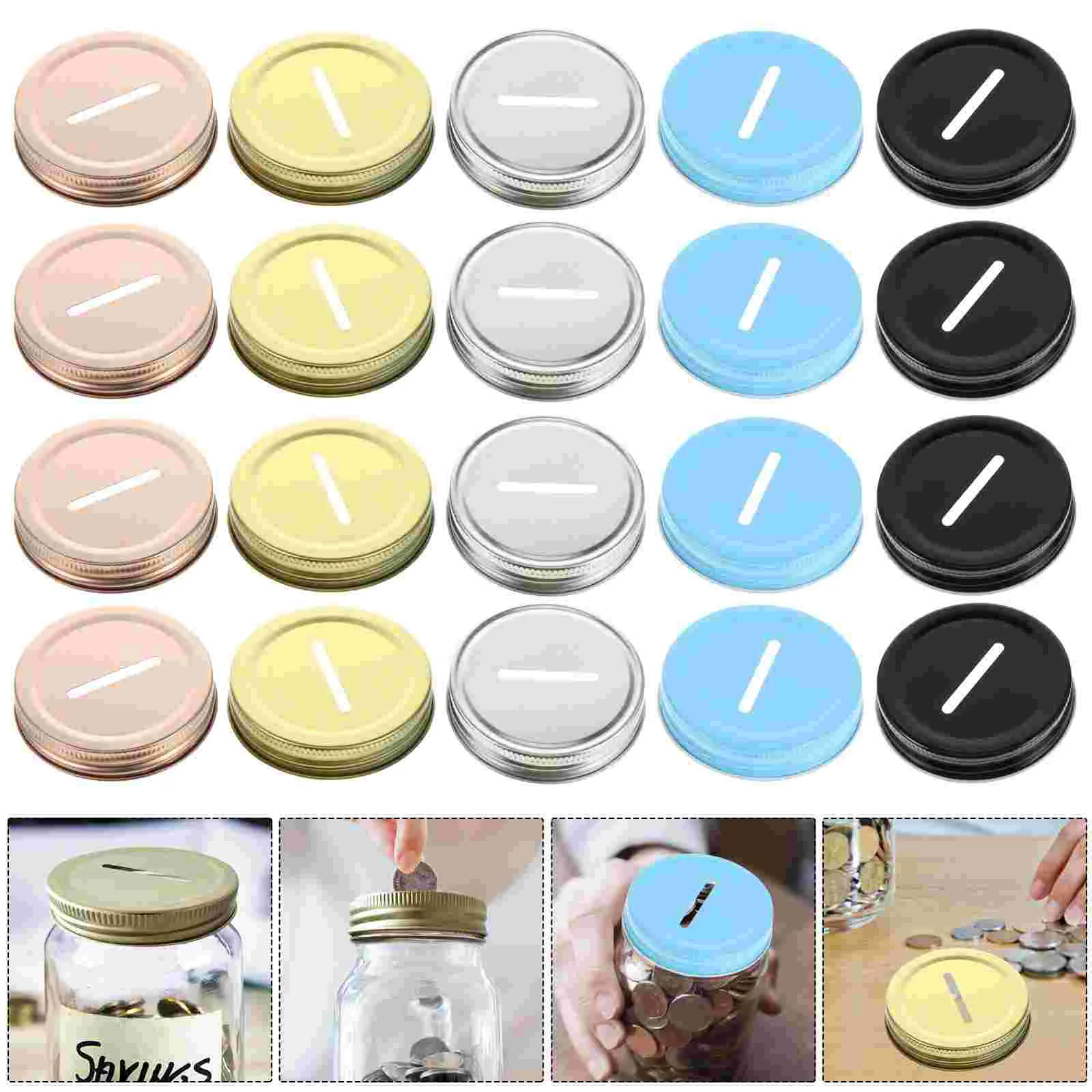 

Jar Mason Lids Lid Coin Slot Mouth Bank Canning Covers Jars Caps Money Sealing Regular Tinplate Saving Sprouting Sprouter Piggy