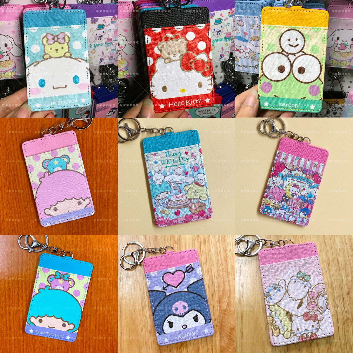 

Kawaii Sanrios Kuromi My Melody Cinnamonroll KT cat Cartoon PU card holder with keychain bus card access card holder Kids Gift