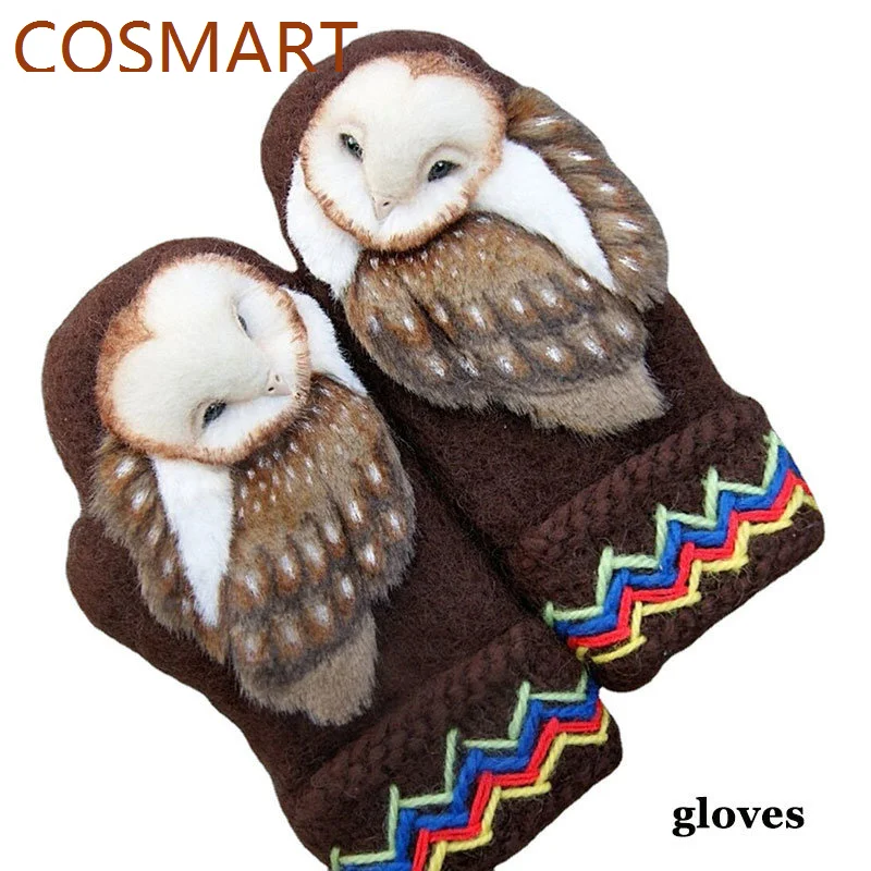 

Unisex Winter Warm Owl Gloves Hand Knitted Wool Nordic Mittens with Owls 23 Cm Outdoor Windproof Thermal Warm Mitten Cos gloves