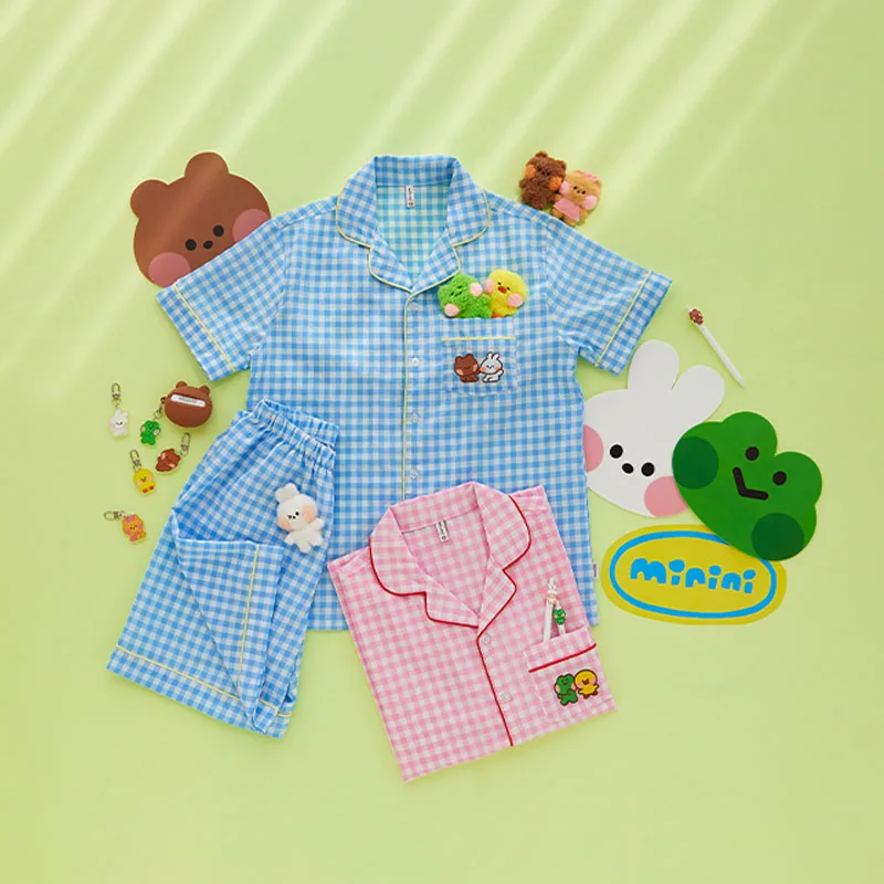 

Line Friends Brown Cony Minini Series Cartoon Kawaii Pajamas Set Super Cute Cotton Loungewear Short Sleeve Shorts Unisex