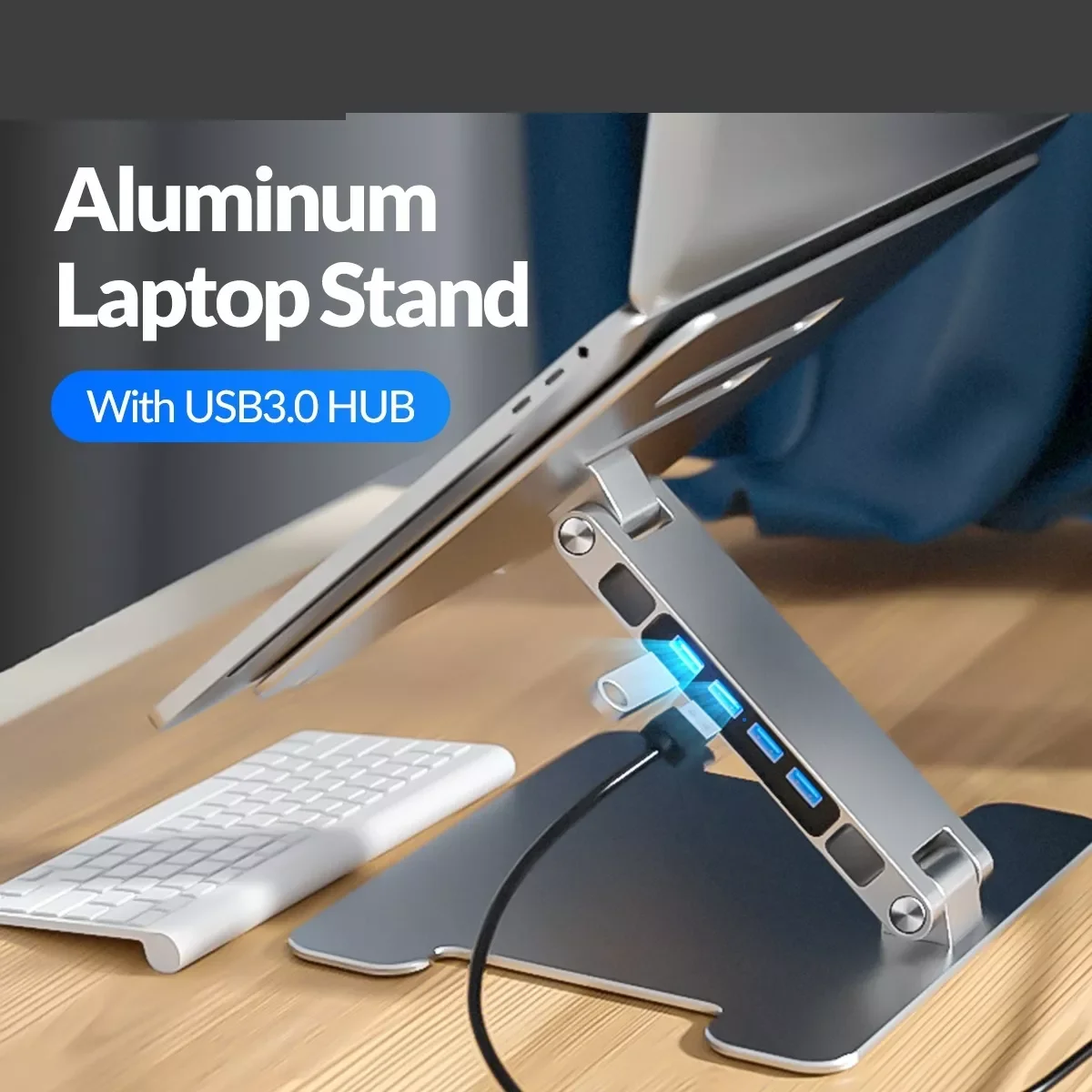 

2022 4 Port USB3.0 Foldable Laptop Stand Aluminum Notebook Riser Desktop Laptop Cooling Stand for MacBook