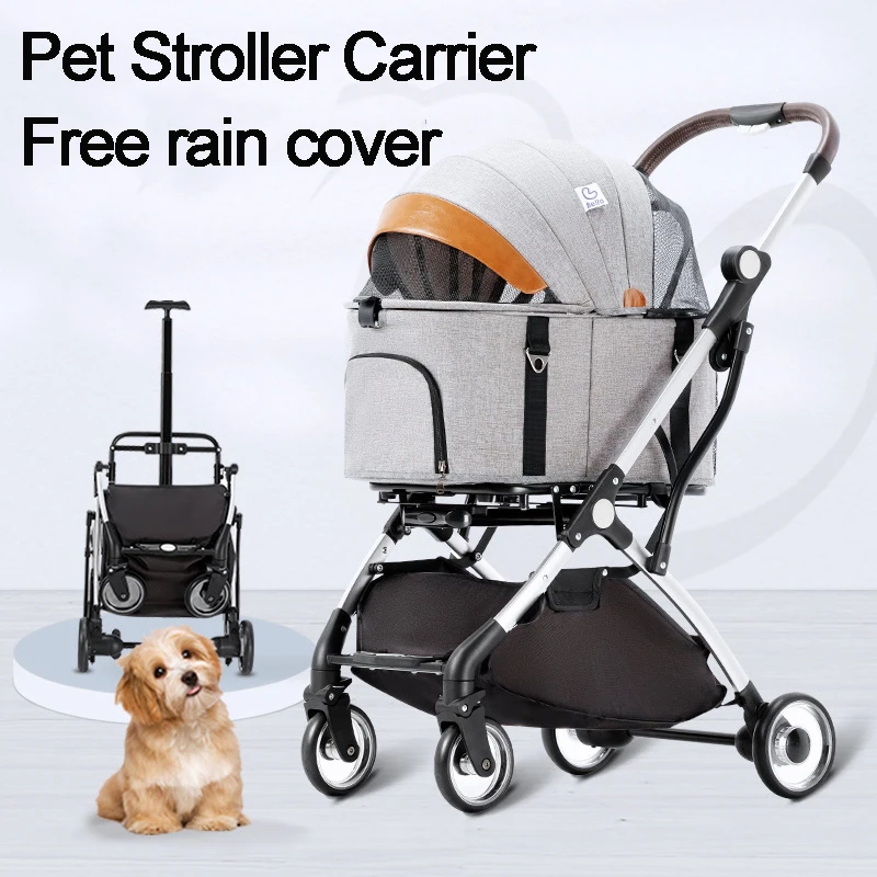 

Free Shipping Pet Stroller Carrier For Dogs Cat Portable Foldable Detachable Four Wheeled Pet Cart Detachable Pet Cage Trolley
