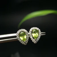 meibapj natural peridot gemstone water drop earrings real 925 silver green stone earrings fine charm jewelry for women