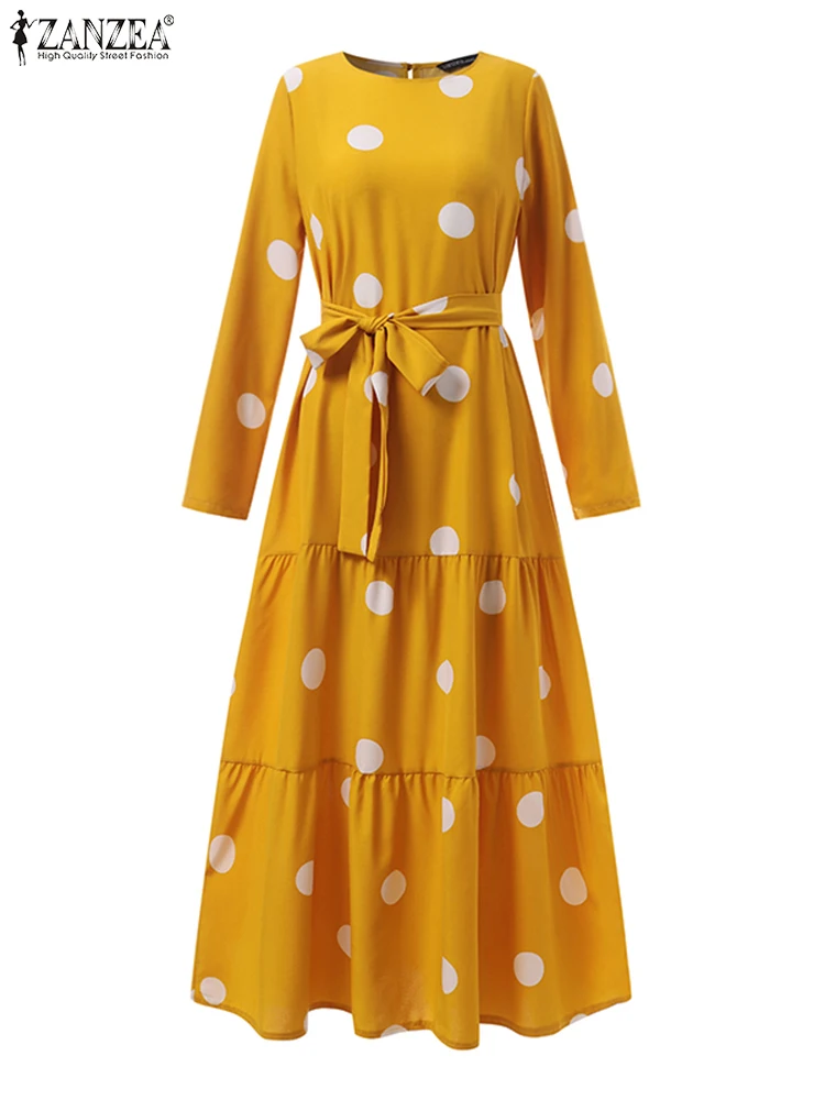 Платье ZANZEA женское винтажное длинное платье с принтом в горошек яркое хиджаб