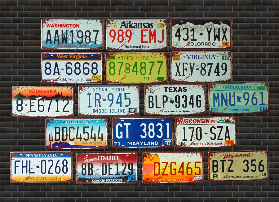 

Bar Decoration Board Car Plate USA Vintage Metal Tin Signs Car Number Bar Wall Decoration License Plate Retro License Plate